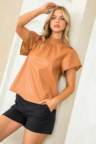 Faux Leather Camel Top